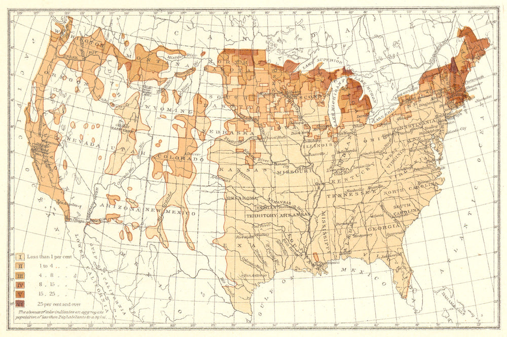 USA. Proportion of natives Canada to total, population.  1900 old antique map