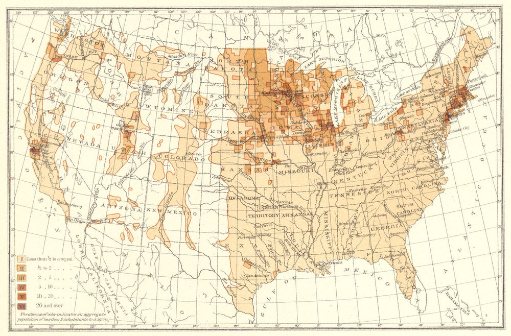 USA. Density of Scandinavians.  1900 old antique vintage map plan chart