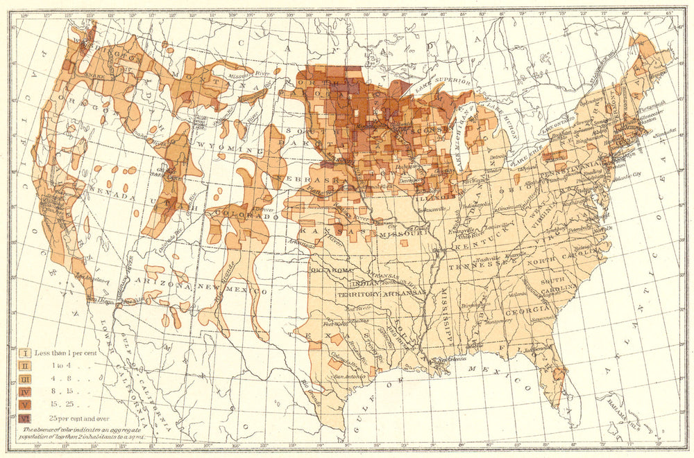 USA. Proportion of Scandinavians to total, population.  1900 old antique map
