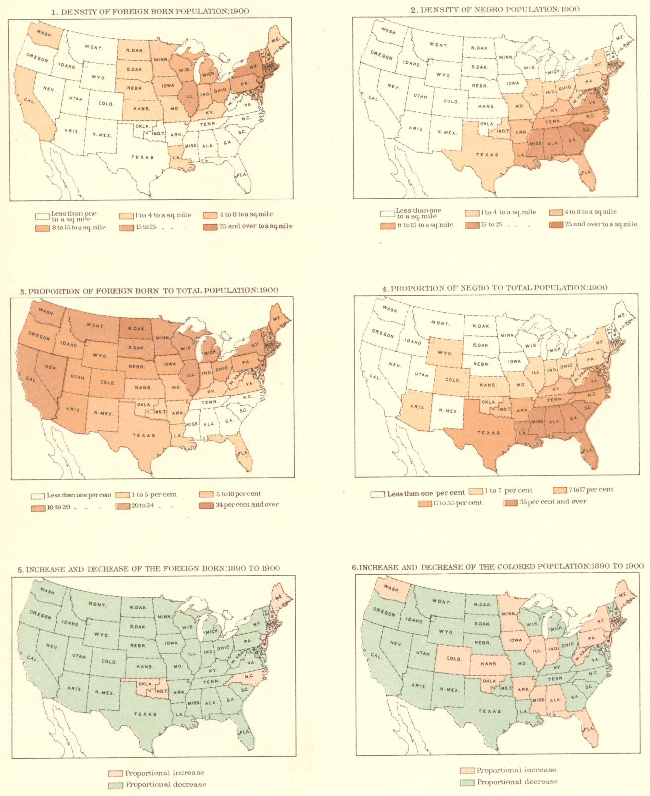 USA. Population. Density. Foreign born, negro, increase; 1890-1900 1900