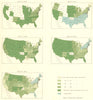 USA. % of increase, value farms &. 1850 to 1900 1900 old antique map chart