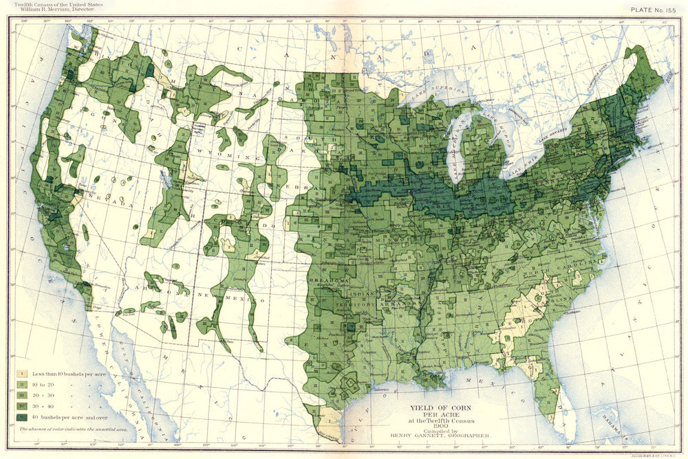 USA. Yield of corn per acre at the twelfth census  1900 old antique map chart