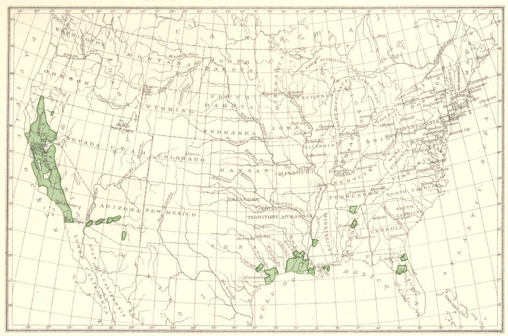 USA. Figs principal regions of production.  1900 old antique map plan chart