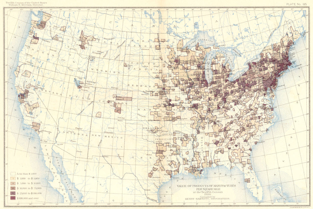USA. Value of products / sq mile at 12th census  1900 old antique map chart