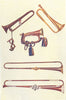 MUSICAL INSTRUMENTS. Cav. Bugle, Tassels Trumpet, Embossed Trumpets 1945 print