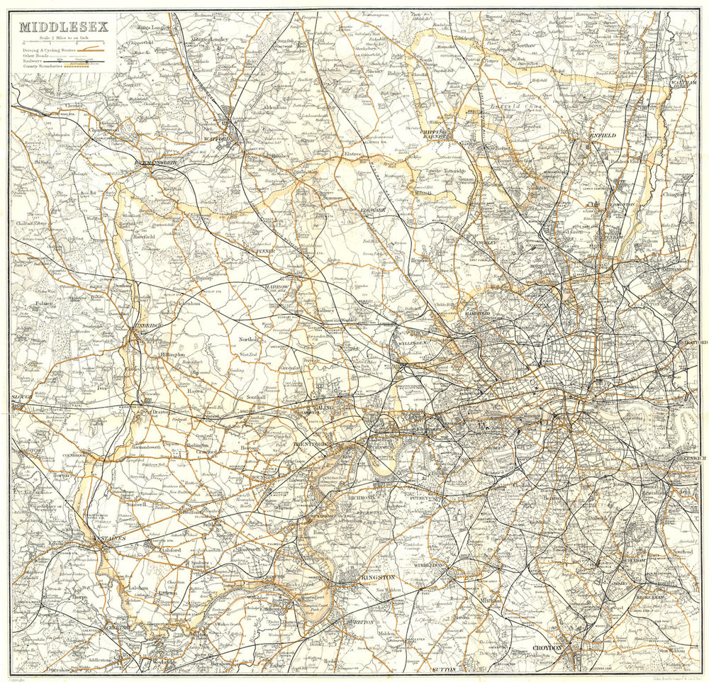 MIDDLESEX. Description of Places in arranged alphabetically 1906 old map