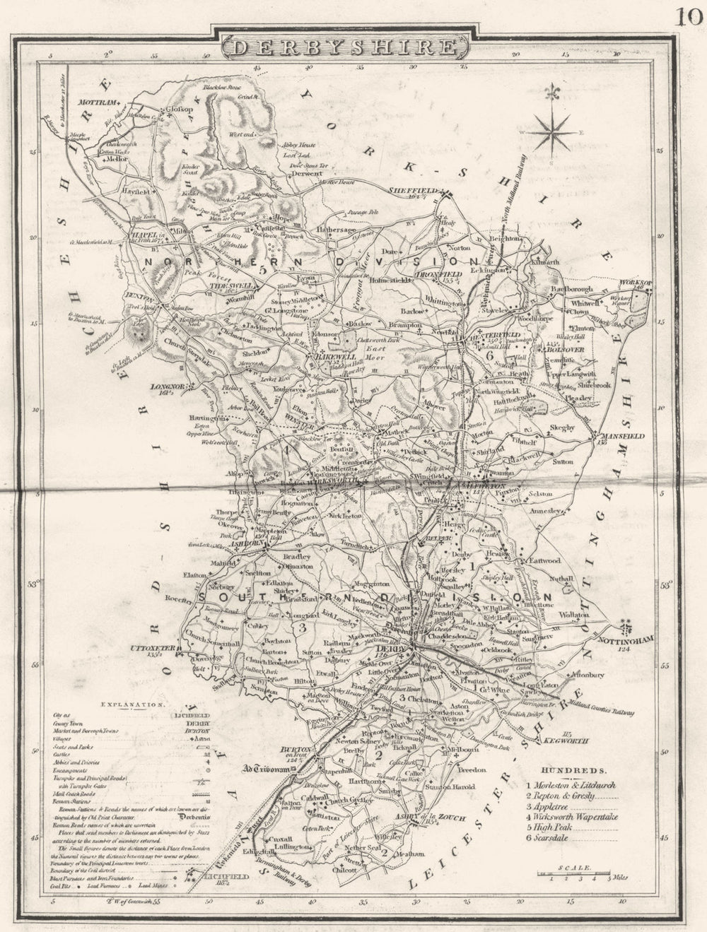 DERBYSHIRE. County map. Polling places. Coach roads. DUGDALE 1845 old