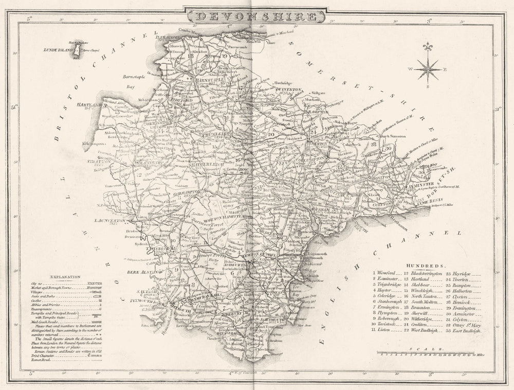 DEVONSHIRE DEVON. County map. Polling places. Coach roads. DUGDALE 1845