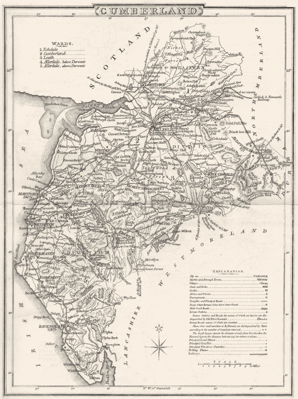 CUMBRIA CUMBERLAND. County map. Polling places. Coach roads. DUGDALE 1845