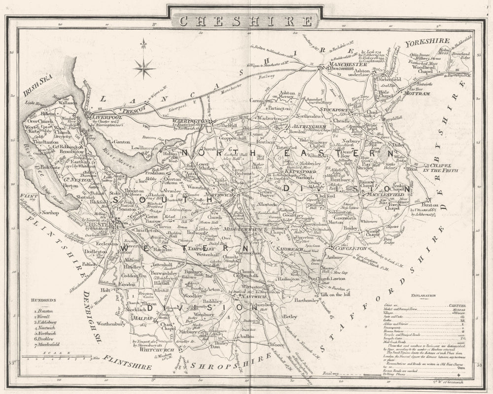 CHESHIRE. County map. Polling places. Coach roads. DUGDALE 1845 old