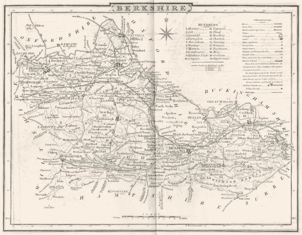 BERKSHIRE. County map. Polling places. Coach roads. DUGDALE 1845 old