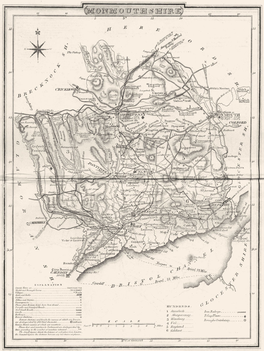 MONMOUTH. County map. Polling places. Coach roads. DUGDALE 1845 old