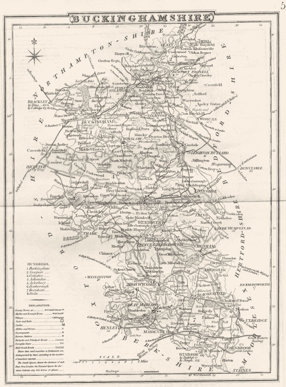 BUCKINGHAMSHIRE. County map. Polling places. Coach roads. DUGDALE 1845 old