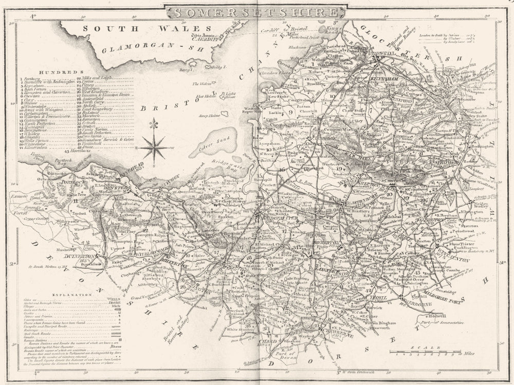 SOMERSET. County map. Polling places. Coach roads. DUGDALE 1845 old