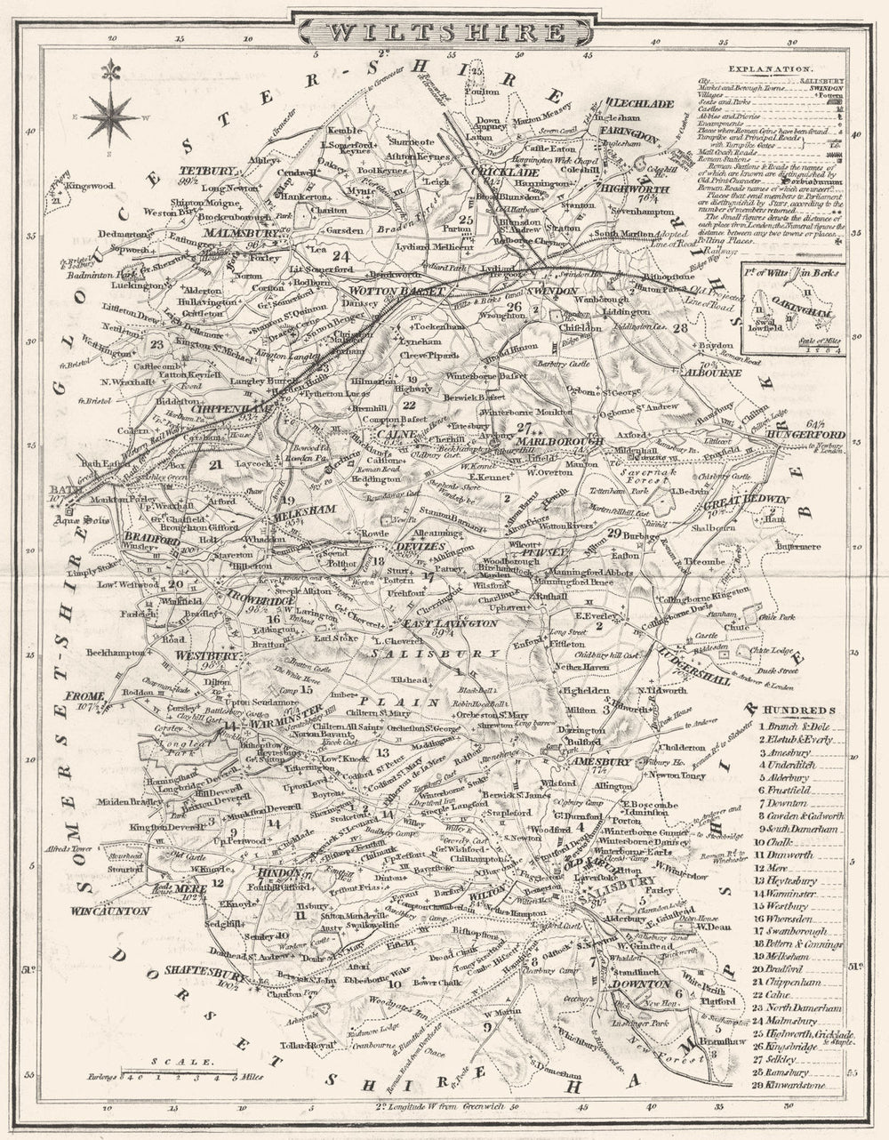 WILTSHIRE. County map. Polling places. Coach roads. DUGDALE 1845 old