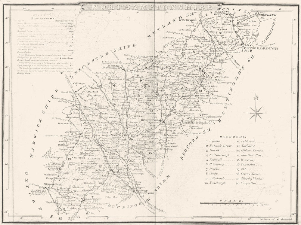 NORTHAMPTONSHIRE. County map. Polling places. Coach roads. DUGDALE 1845