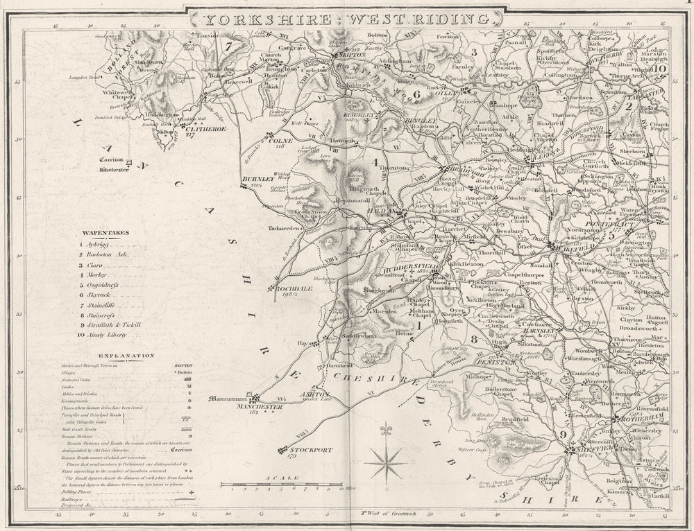 YORKSHIRE. County map. Polling places. Coach roads. DUGDALE 1845 old