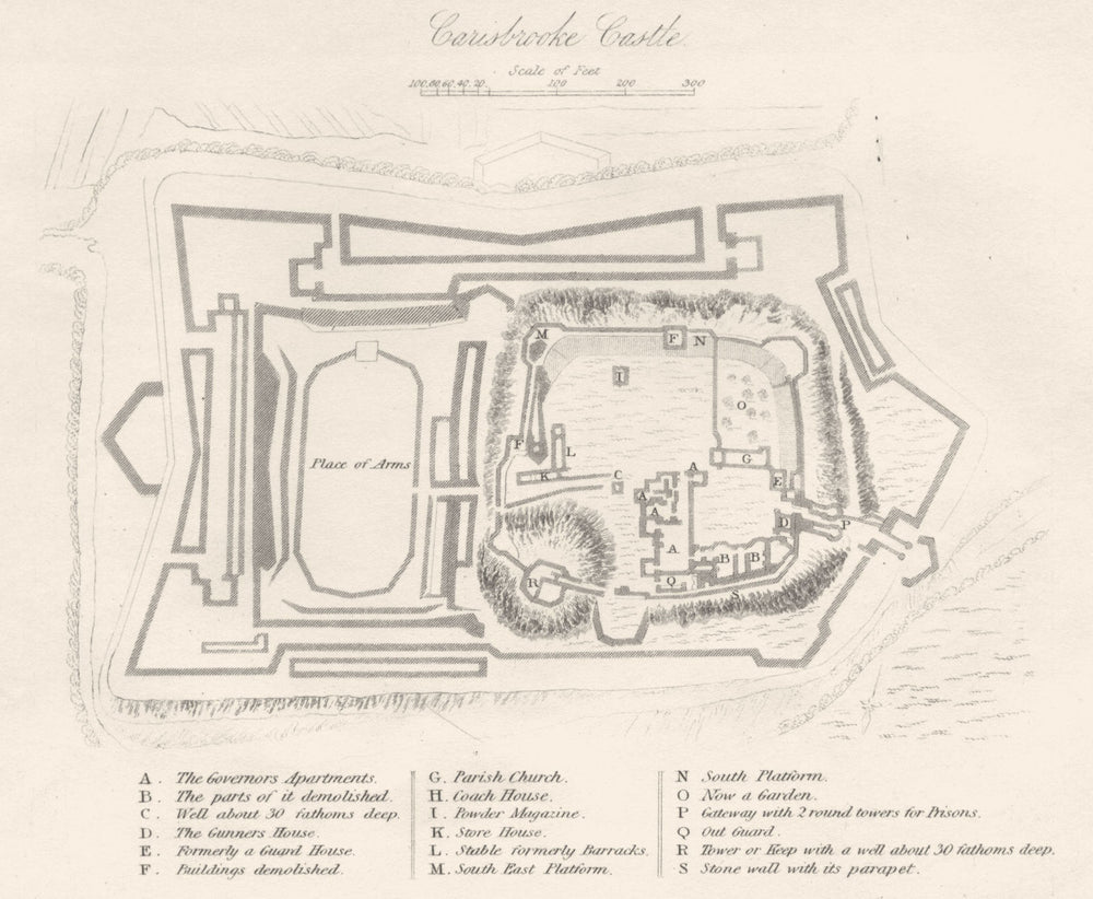 ISLE OF WIGHT. Carisbrooke Castle. DUGDALE 1845 old antique map plan chart