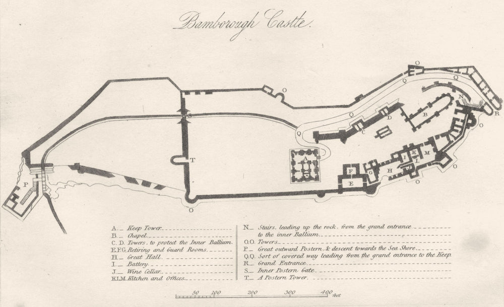 NORTHUMBERLAND. Bamburgh Castle. DUGDALE 1845 old antique map plan chart