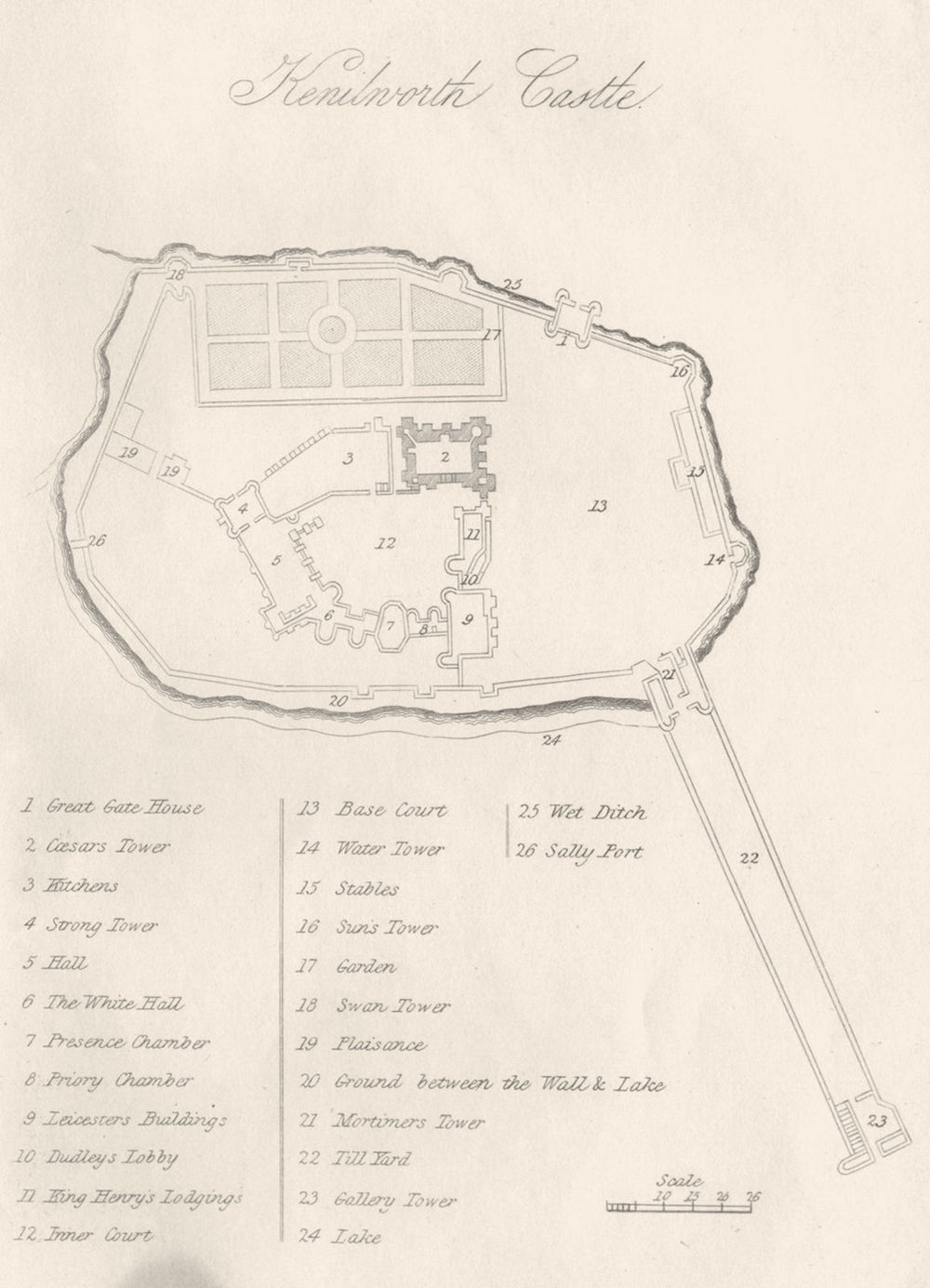 WARWICKSHIRE. Kenilworth Castle. DUGDALE 1845 old antique map plan chart