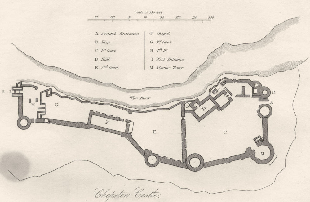 WALES. Chepstow Castle. DUGDALE 1845 old antique vintage map plan chart