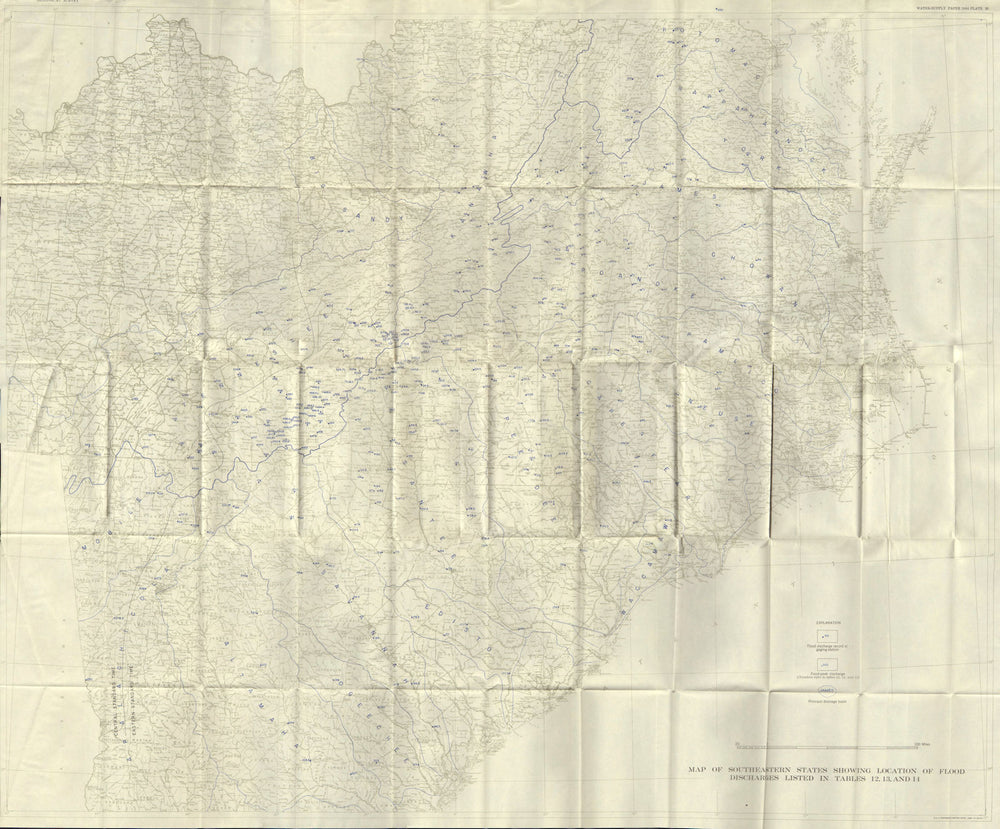 USA. August 1940 floods. Southeastern States. flood discharges 1948 old map
