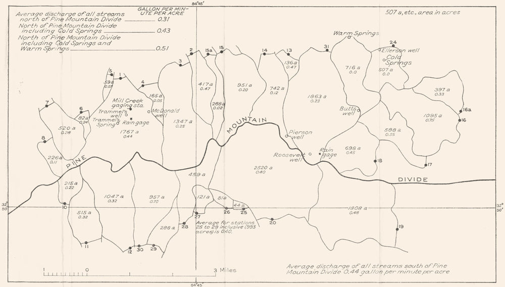 GEORGIA, US. Warm Springs; Pine Mountain drainage discharge 1934-35 1935 map