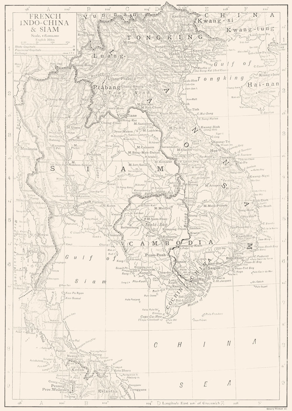 THAILAND. French Indo-China & Thailand 1910 old antique vintage map plan chart