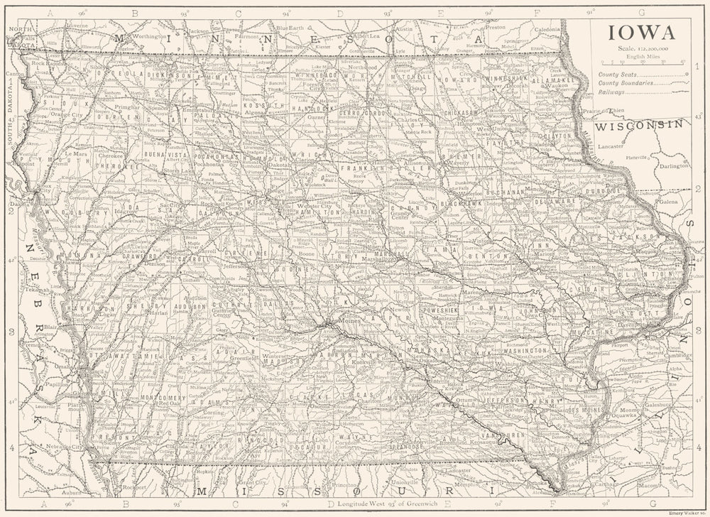 IOWA. Iowa 1910 old antique vintage map plan chart