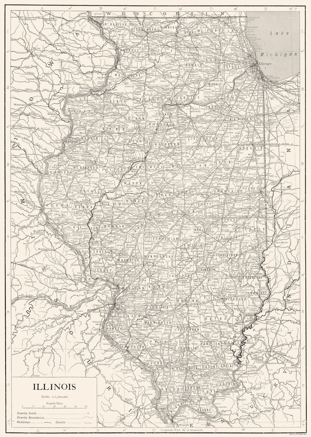 ILLINOIS. Illinois 1910 old antique vintage map plan chart