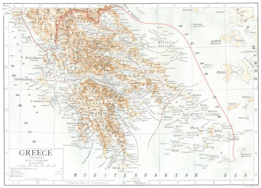 GREECE. Greece(Modern) 1910 old antique vintage map plan chart