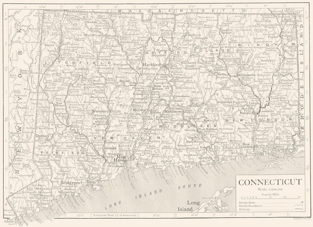 CONNECTICUT. Connecticut 1910 old antique vintage map plan chart