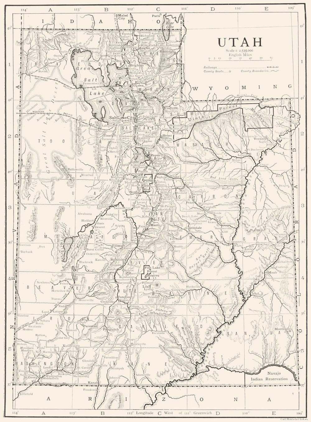 UTAH. Utah 1910 old antique vintage map plan chart