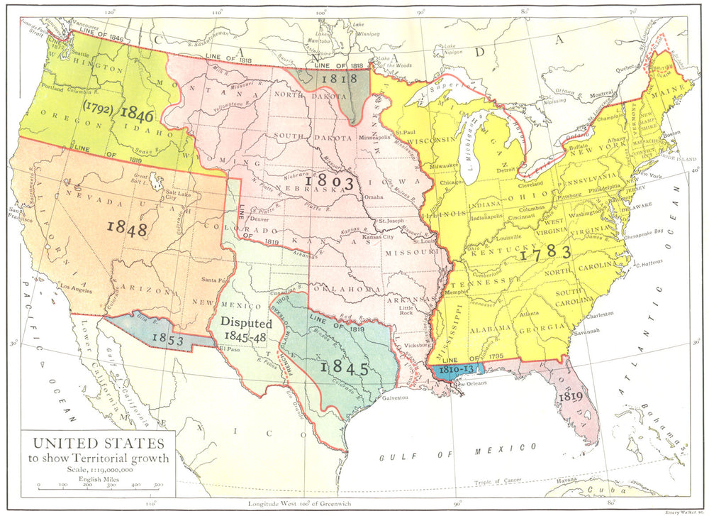 USA. United States to show Territorial growth 1910 old antique map plan chart
