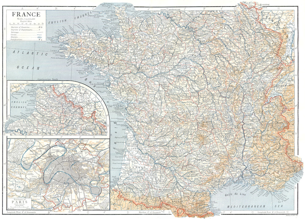 FRANCE. France; Inset environs of Paris 1910 old antique map plan chart