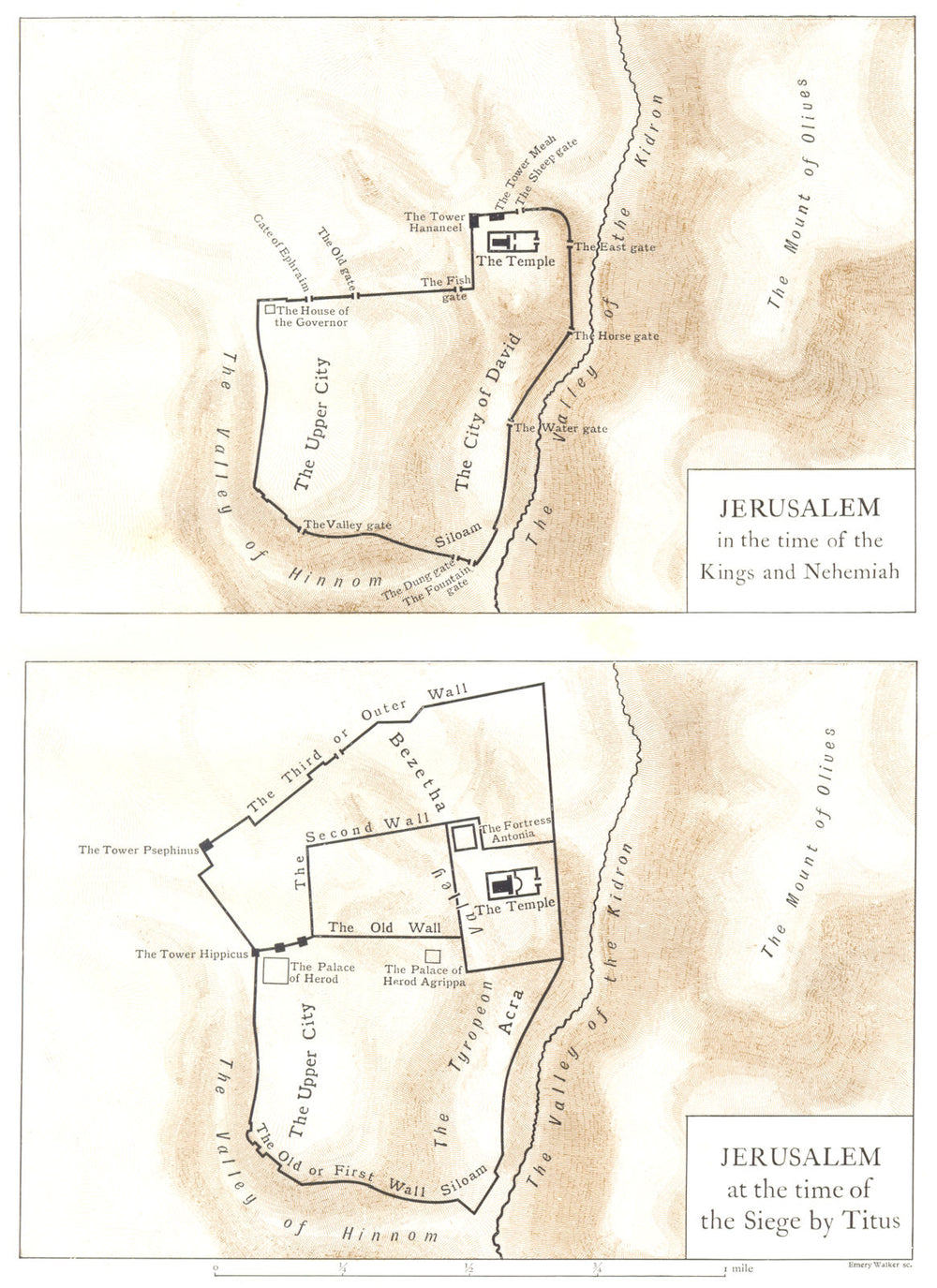 ISRAEL. Jerusalem at time of Kings & Nehemiah;at time of Siege by Titus 1910 map