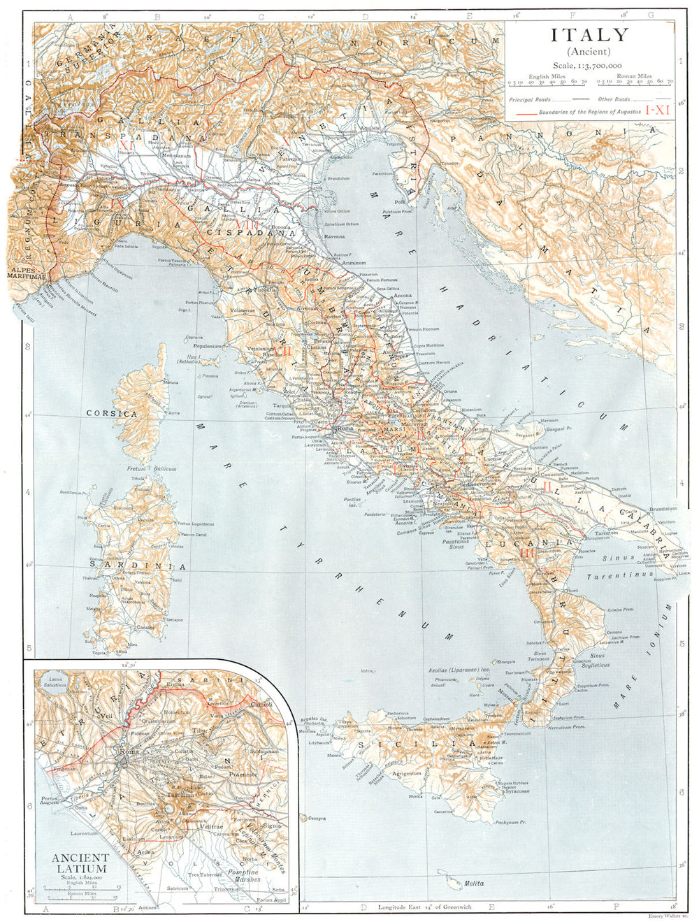 ANCIENT ITALY. Inset map of Ancient Latium 1910 old antique plan chart
