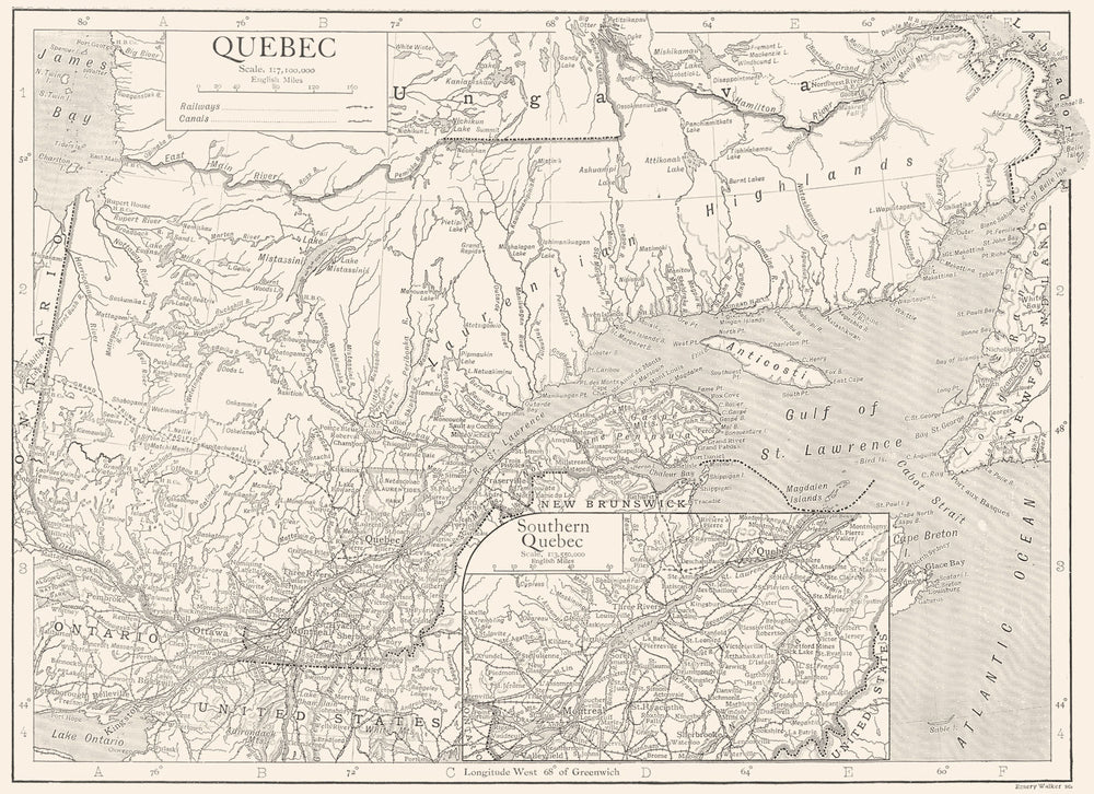 CANADA. Quebec; Inset map of Southern Quebec 1910 old antique plan chart