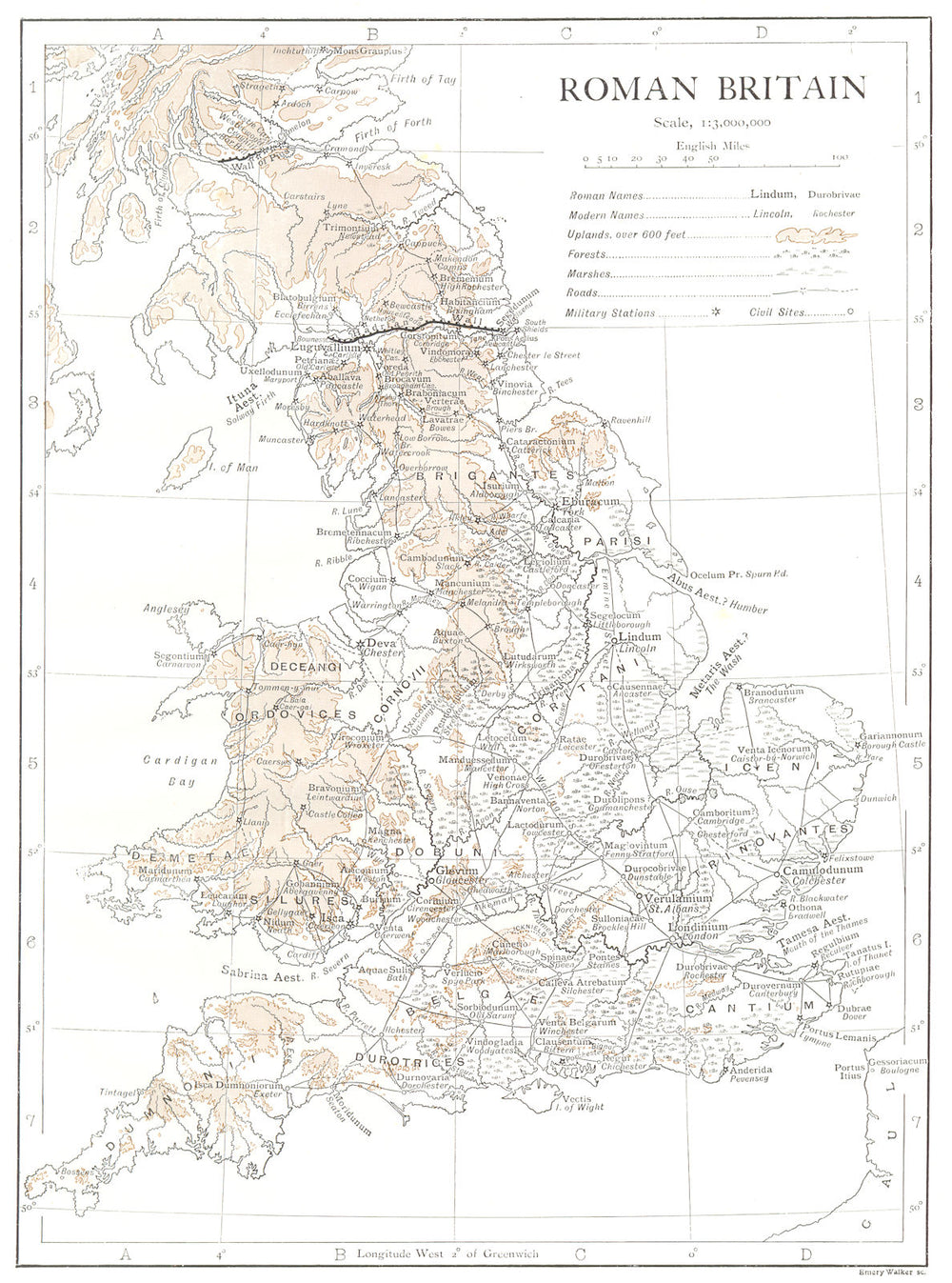 UK. Roman Britain 1910 old antique vintage map plan chart