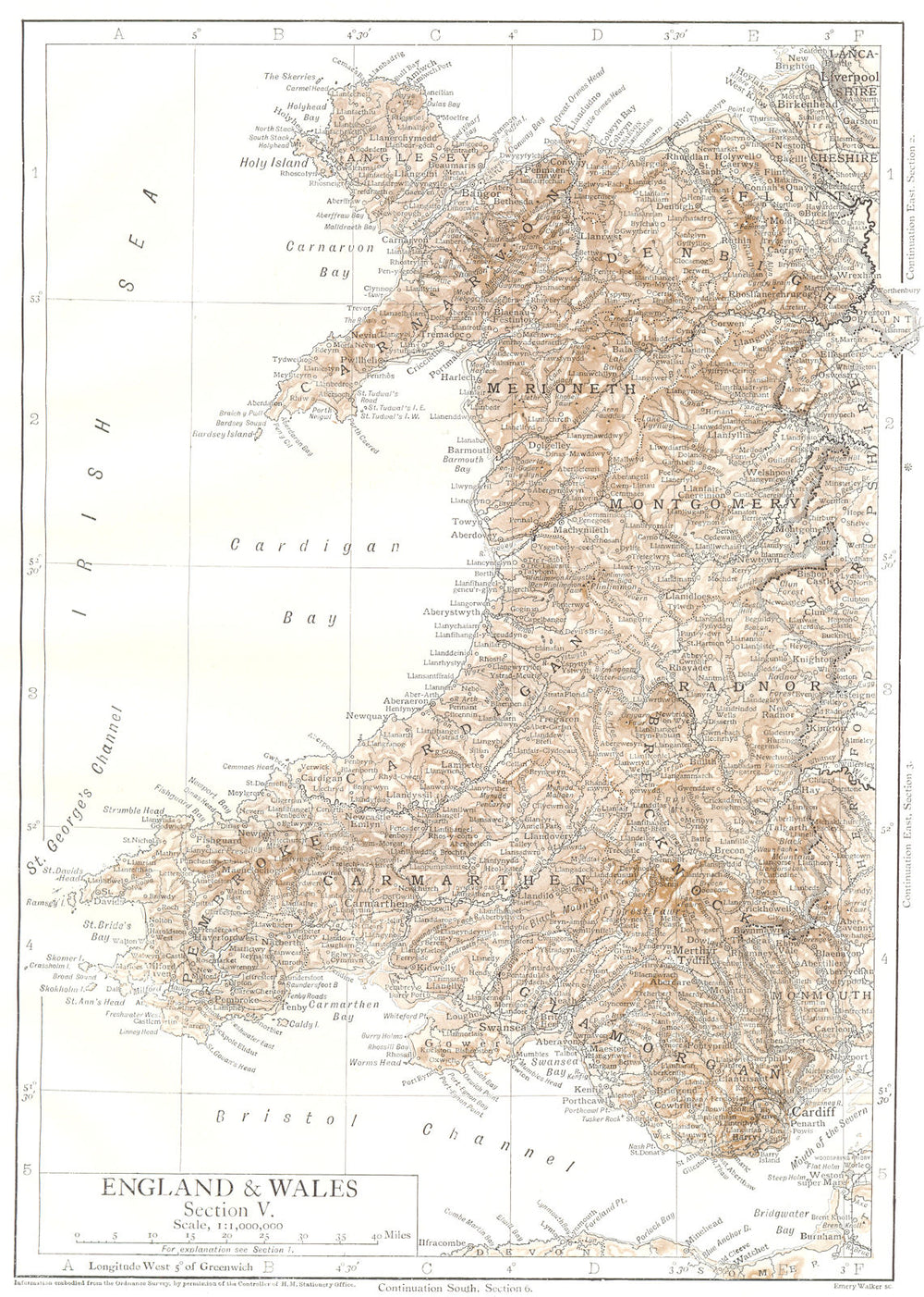 WALES. England & Wales section V 1910 old antique vintage map plan chart