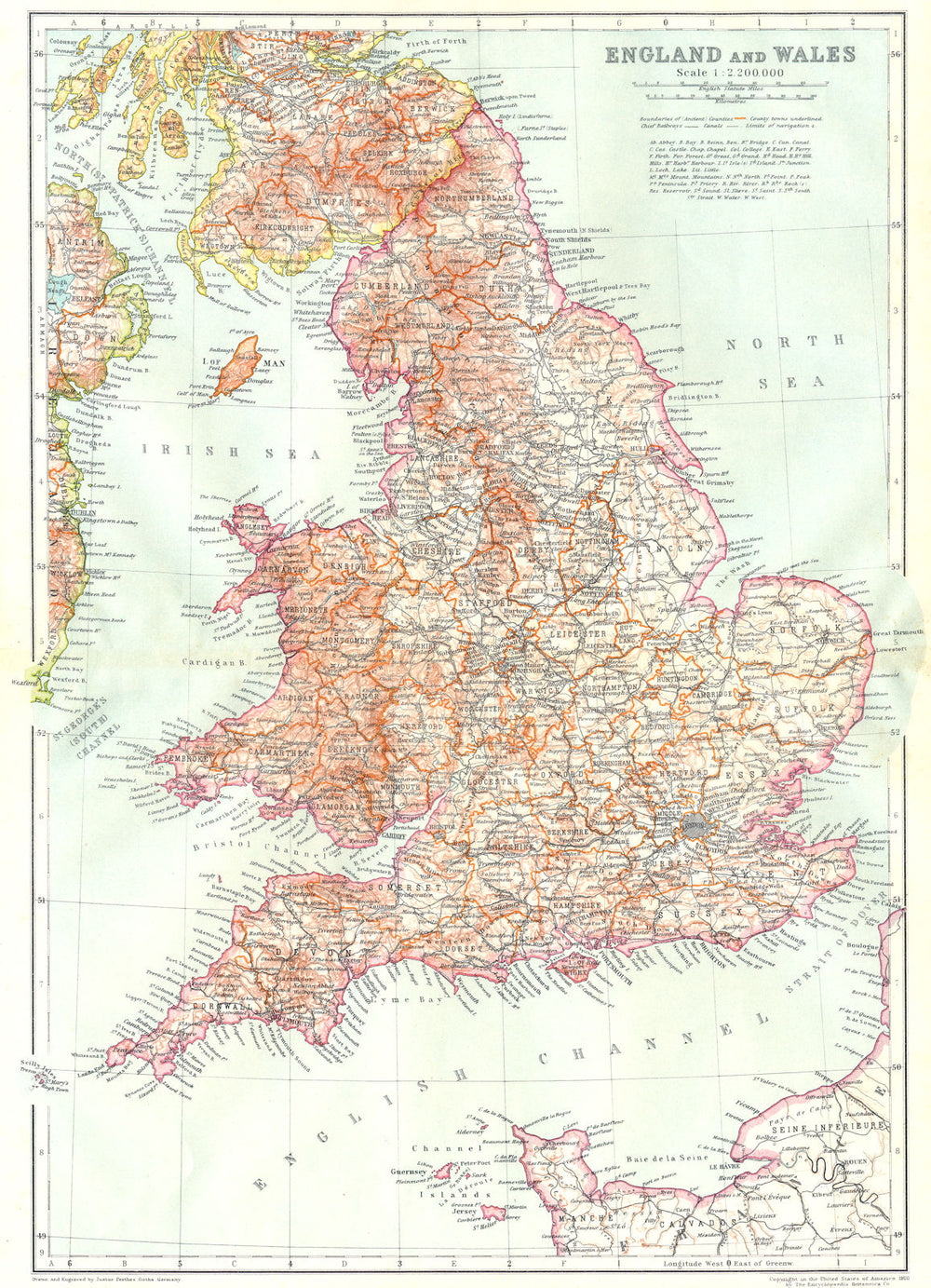 ENGLAND. England & Wales 1910 old antique vintage map plan chart