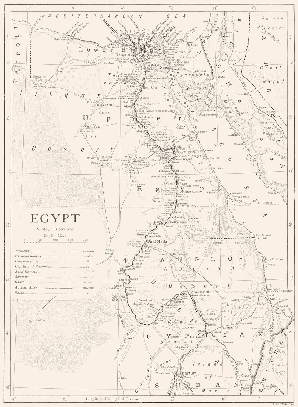 EGYPT. Egypt & Anglo-Egyptian Sudan 1910 old antique vintage map plan chart