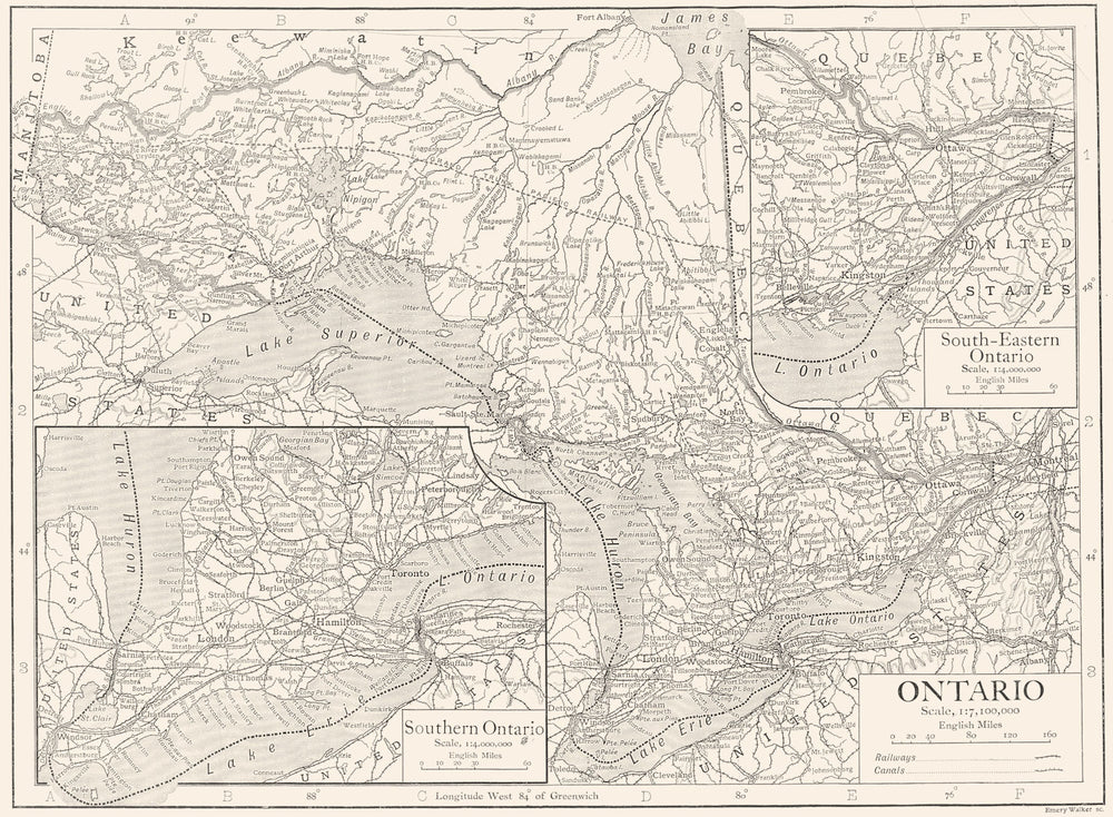 CANADA. Ontario; Inset Southern Ontario; South-Eastern Ontario 1910 old map