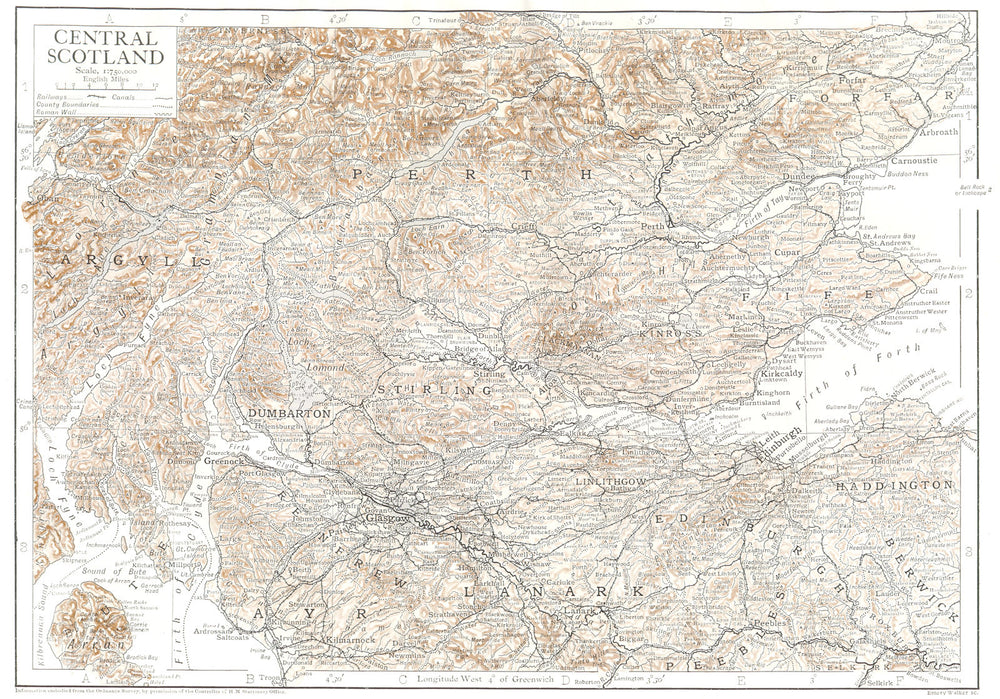 SCOTLAND. Central Scotland 1910 old antique vintage map plan chart