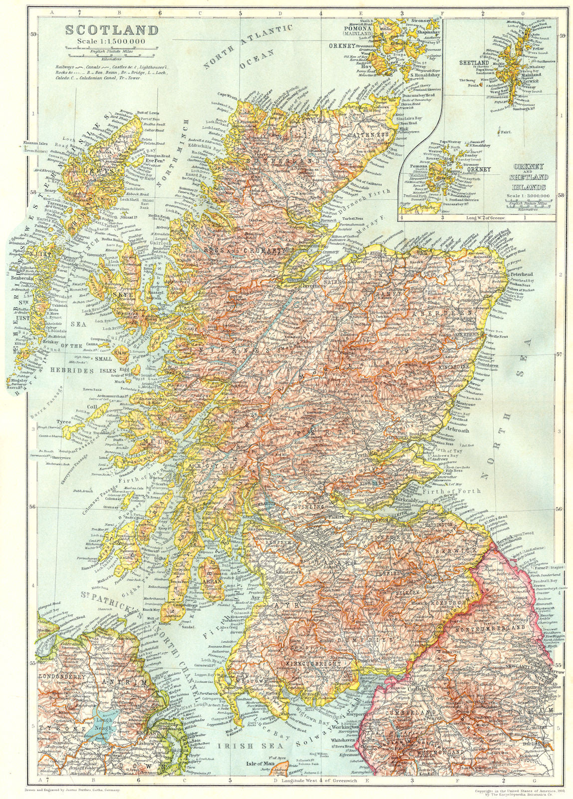 Old Map Inset SCOTLAND. Scotland; Inset maps of Orkney and Shetland Islands 1910 old ...