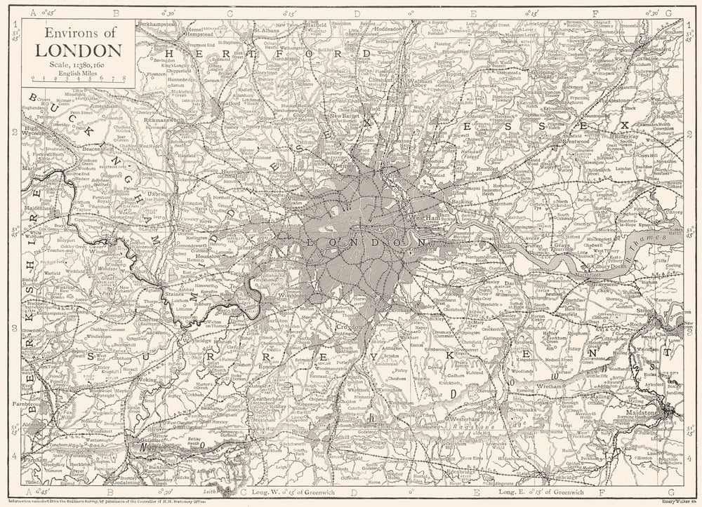 LONDON. Environs of London; Greater London,  Homes counties 1910 old map