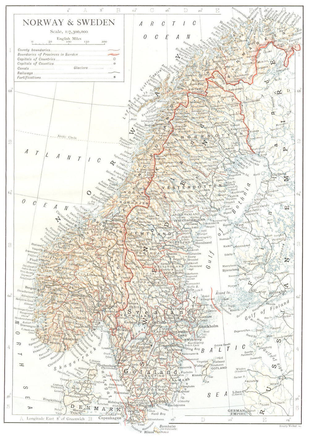 SCANDINAVIA. Norway & Sweden 1910 old antique vintage map plan chart