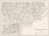 NORTH CAROLINA. North Carolina state map showing counties 1910 old antique