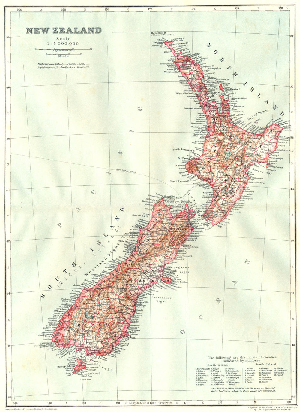 NEW ZEALAND. North Island South Island 1910 old antique vintage map plan chart