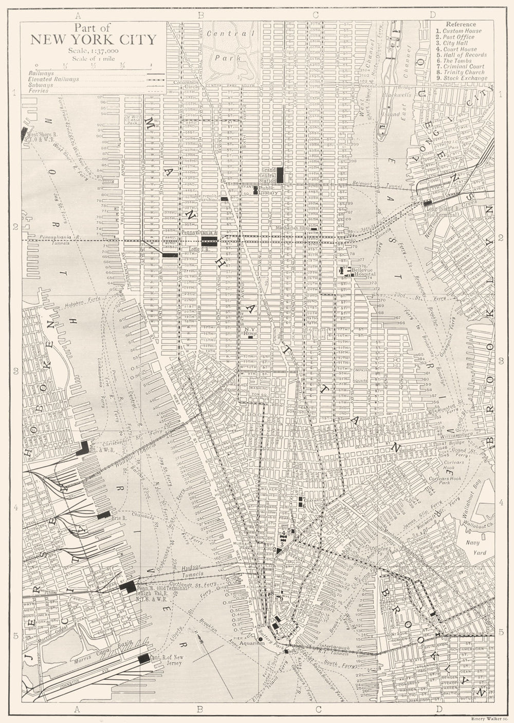 MANHATTAN. Part of New York City NYC 1910 old antique vintage map plan chart